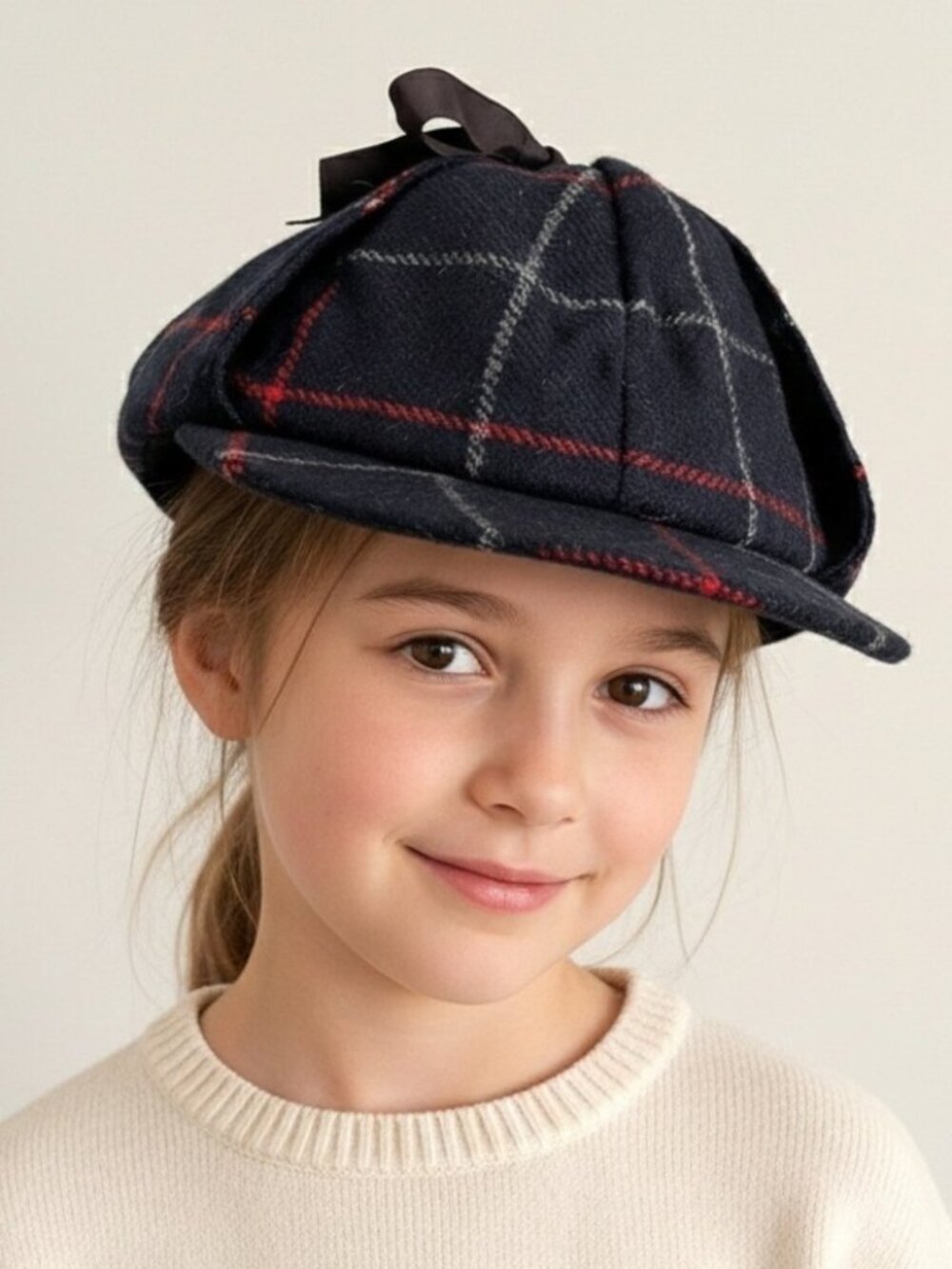 Vintage Navy Blue Check Wool Deerstalker / Sherlock Holmes Detective Hat - O/S